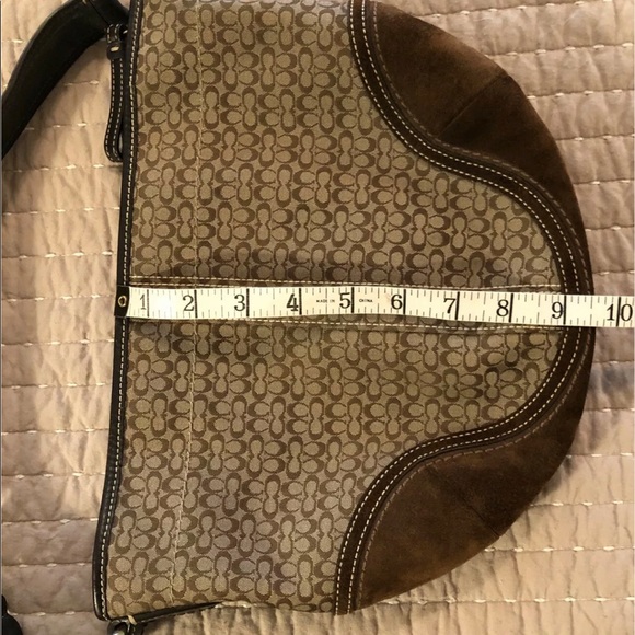 Coach Signature Logo Suede Womens Brown Tan Hobo Shoukder Bag Purse F0732-F10924 - Picture 11 of 12
